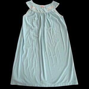 Aristique VTG Chemise Nightgown Small Floral‎ Appliqué Piping Lace Seafoam Blue